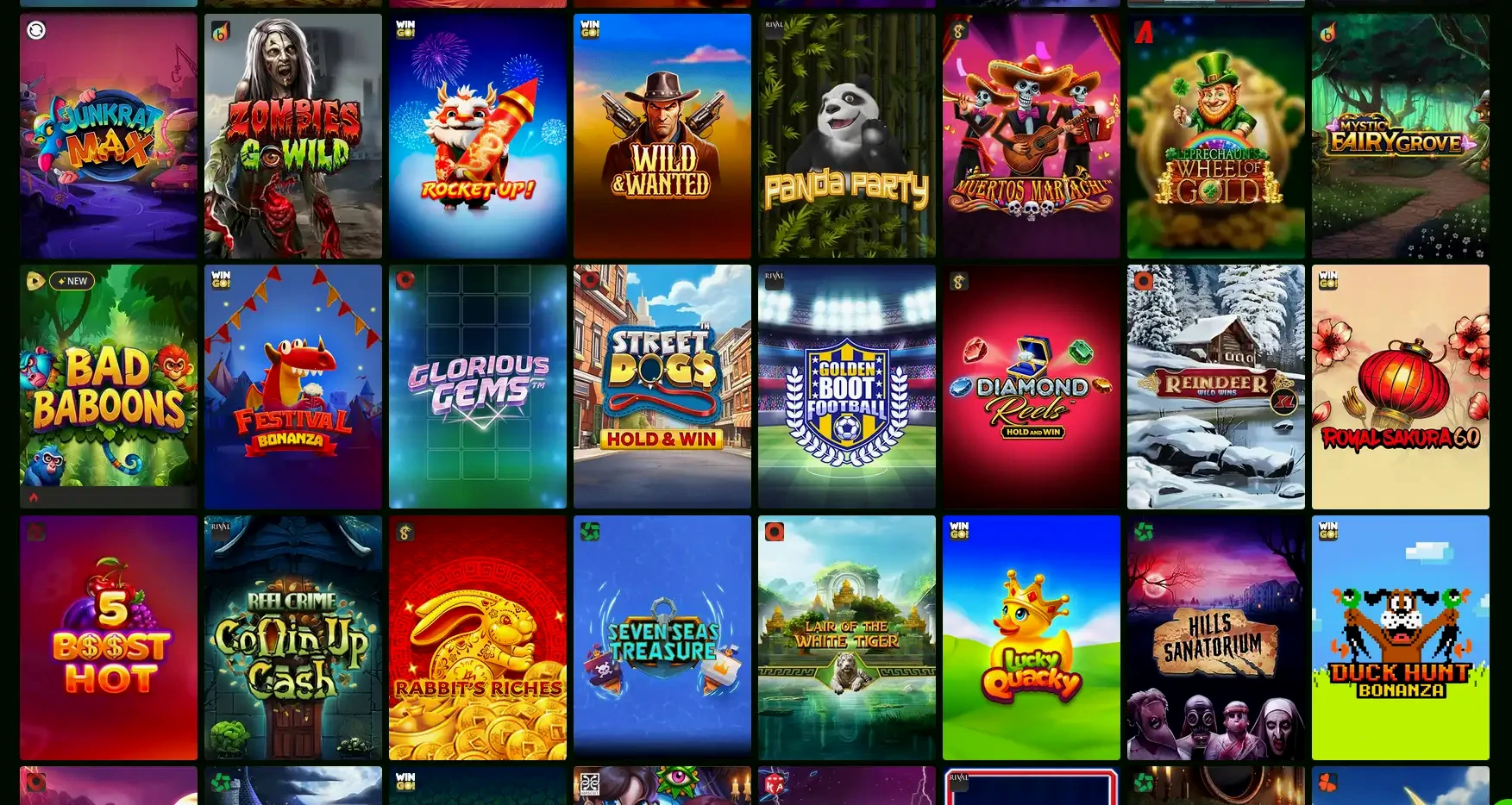 Interface mobile du casino Shiny Wilds avec jeux de slots et live casino